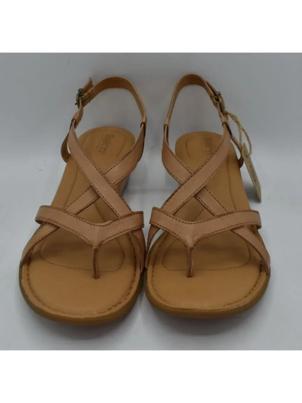 Born Womens 10‎ Sibyl Slingback Natural Full Grain Leather Wedge Sandals Shoes